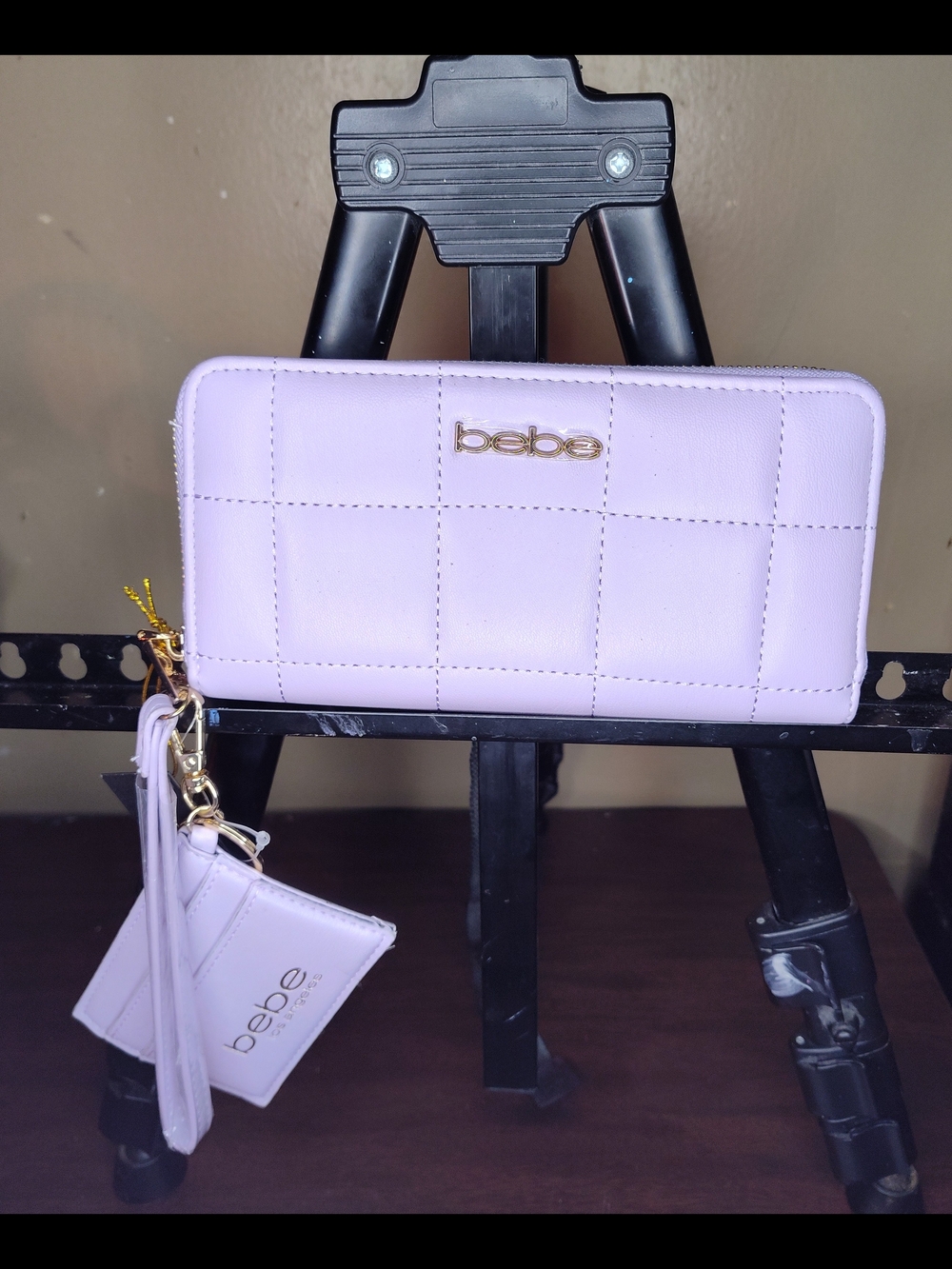 bebe Quilted Lilac Zip-Around Wallet with Tassel Cardholder